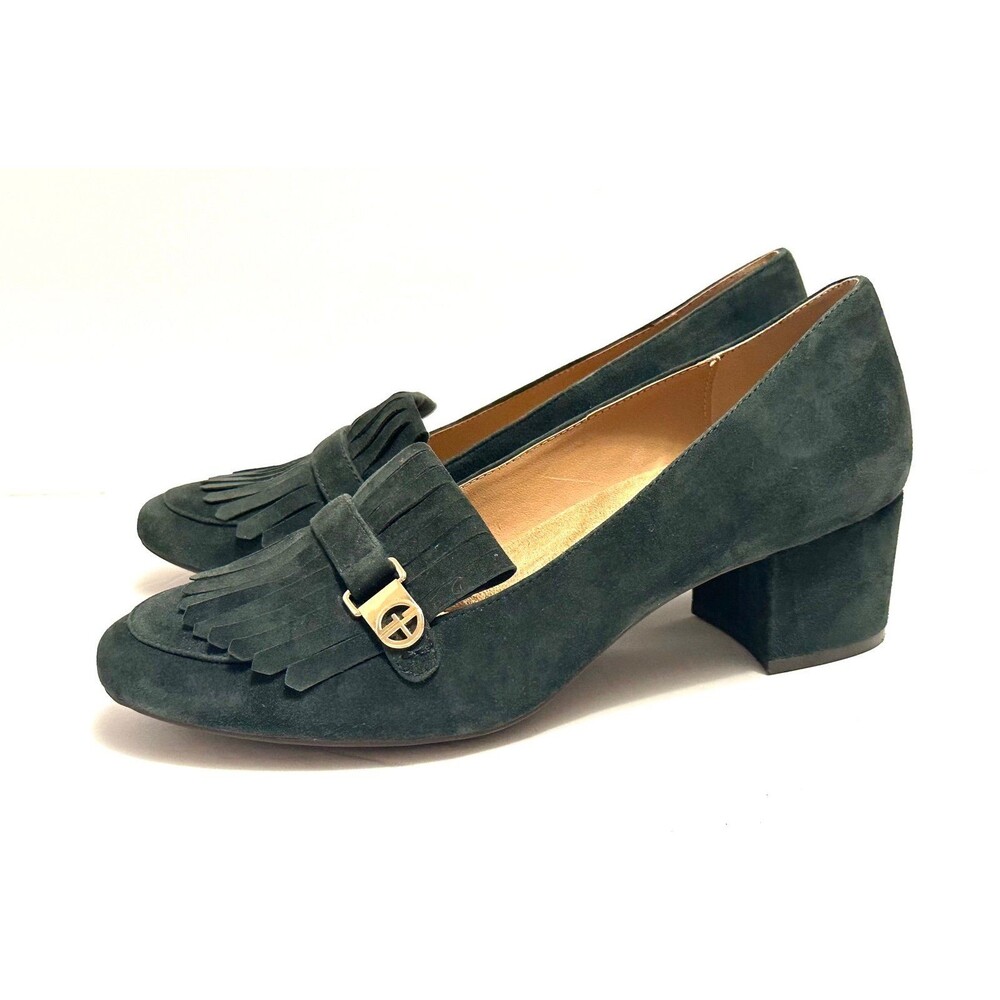 Gianni Bernini Suede High Heel Green Ilianaa Kiltie Memory Foam Fringe Pumps 11M